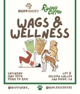 Wags & wellness flyer for Ruffinery the dog lovers social club in san diego